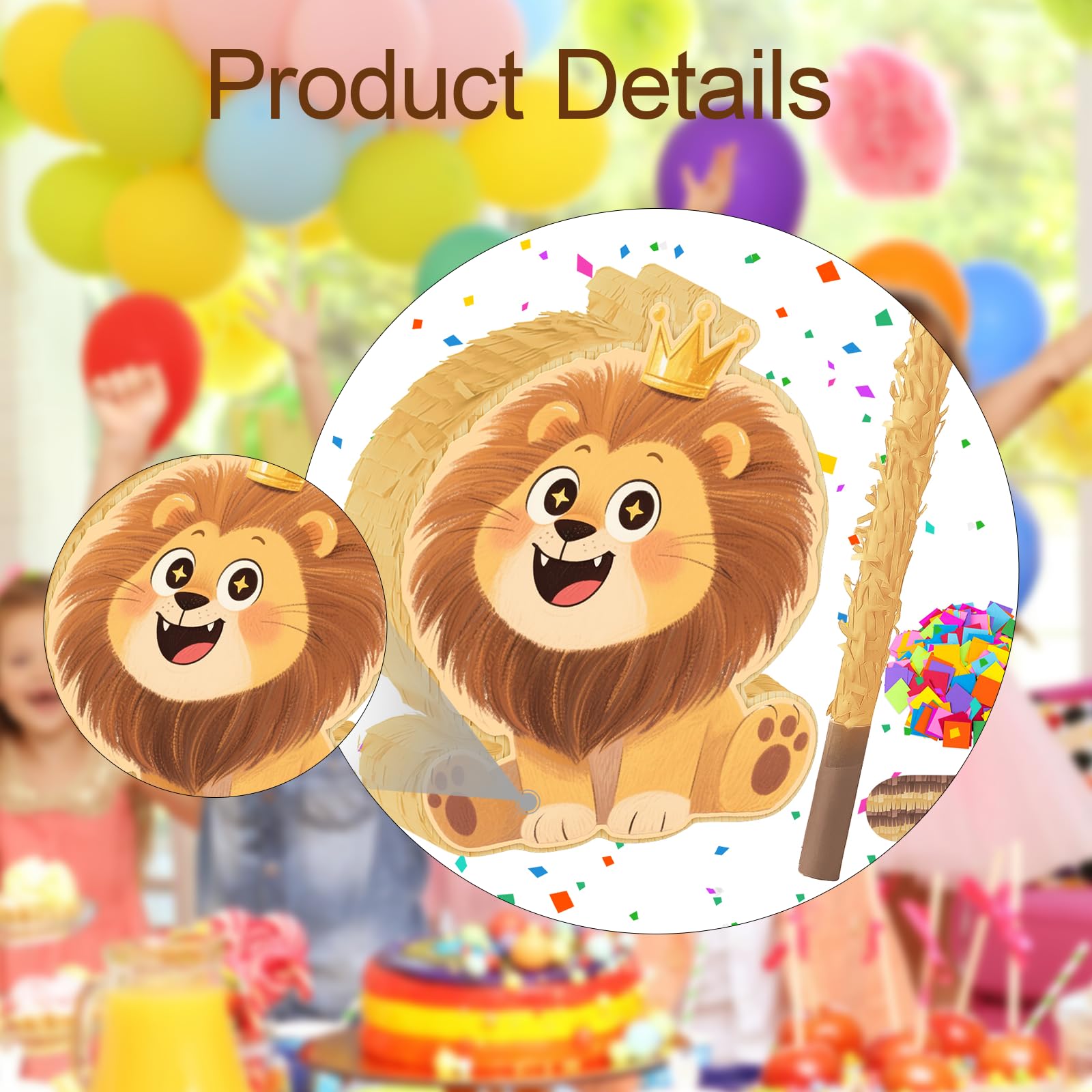 Lion Pinata Decorazione Compleanno Animali Giochi Festa con Bastone Maschera Occhi Materiale Carta Adatto per Bambini Shower Eventi Scolastici