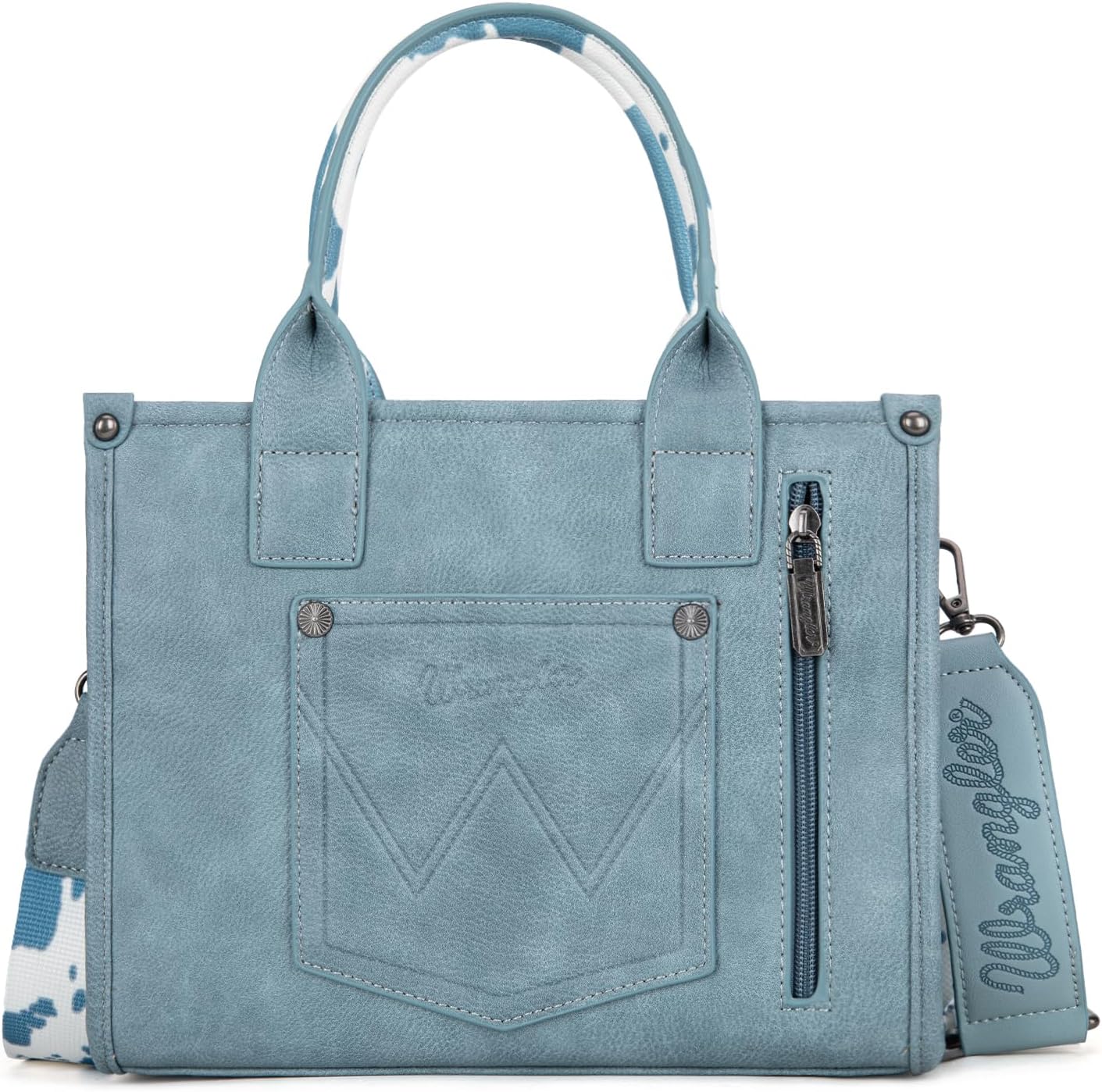 Wrangler Cow Print Tote Bag for Women Western Purse Boho Top Handle Satchel Handbag with Signature Strap - Image 6