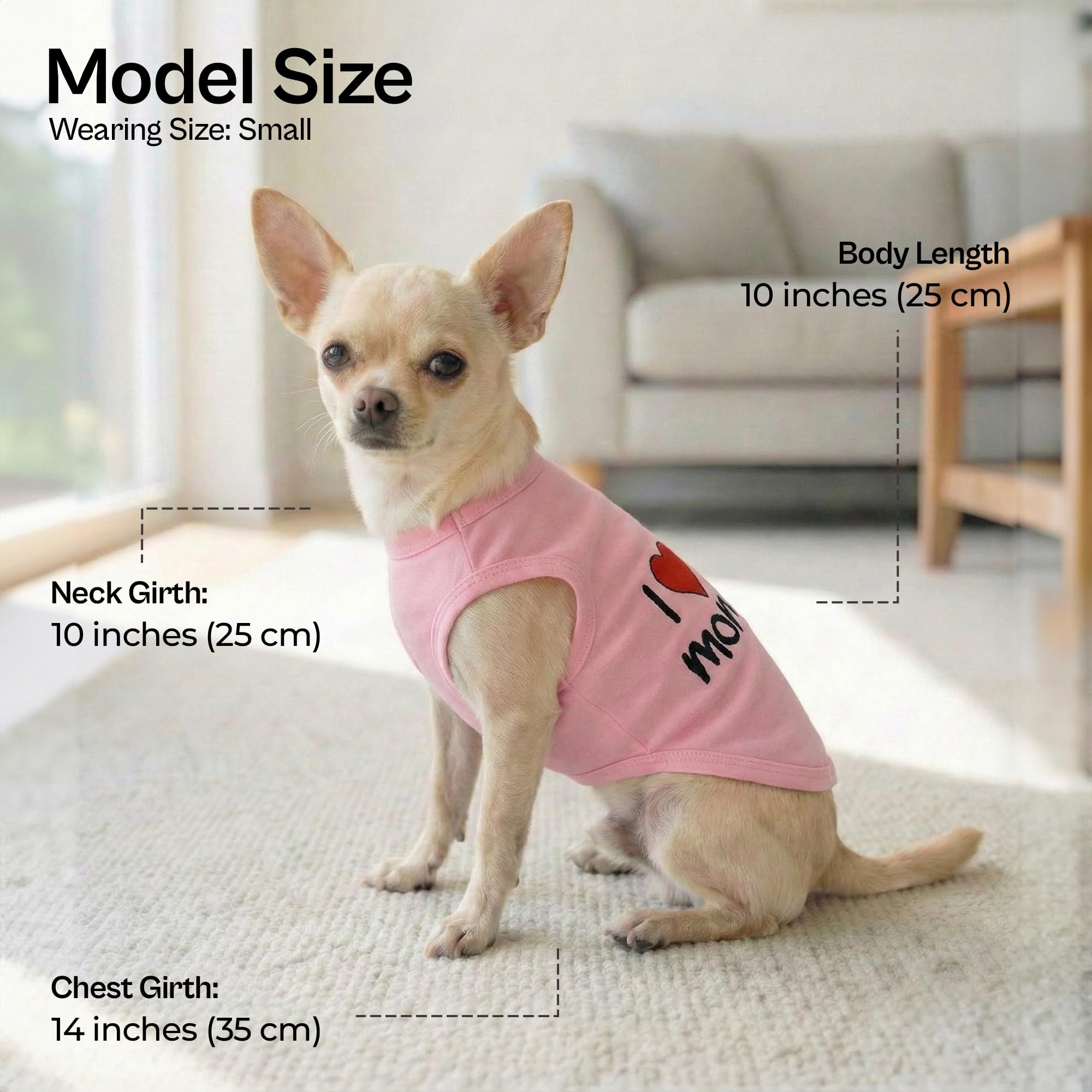 Parisian Pet Parisian Pet Dog T-Shirt with Embroidered 'I Love My Mommy' Words - 100% Cotton, Pink Dog Clothes - Breathable Sleeveless Pet Vest - Machine Washable Dog Shirts for Small Dogs, S in use