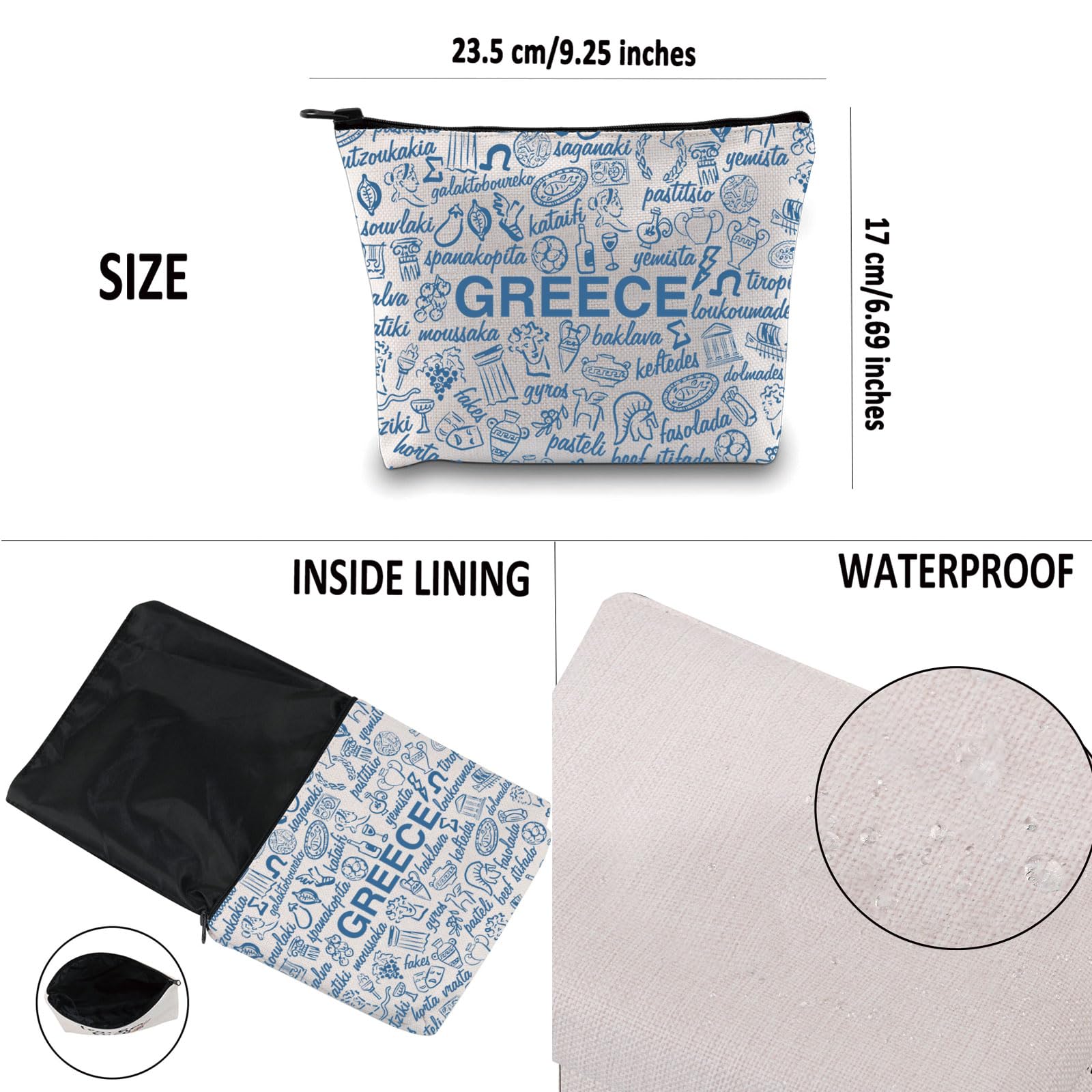 G2TUP Funny Greece Lovers Gift Greece Food Makeup Bag Greece Traveller Cosmetic Bag Greek Culture Lovers Gift (Greece Food MB)