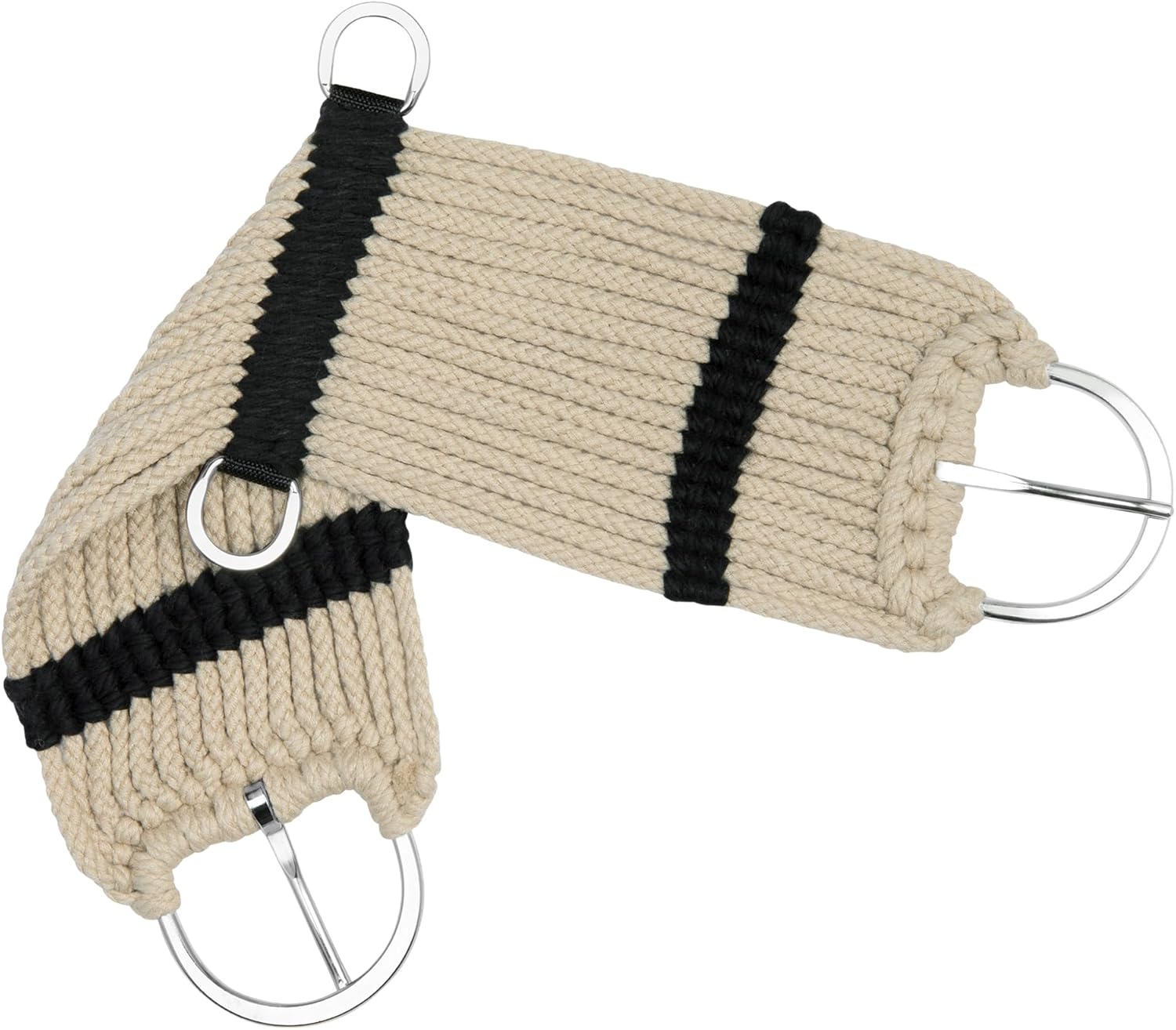 Weaver Equine Rayon 17 Strand Horse Cinch, Anti-Slip Saddle Cinch Girth with Flat Buckle, Western Horse Riding Supplies, ‎Tan/Black