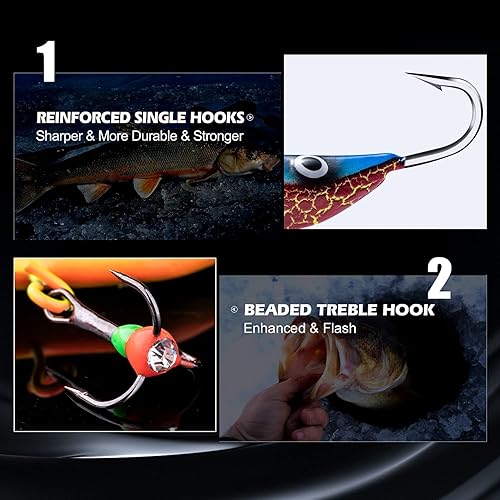 Miniatura 3 de Fishing Lures Set, Ice Fishing Lures with 3 Sharp Hooks Winter Lifelike Fishing Baits Balanced Jigging Lures Kit for Crappie, Yellow Perch, Walleye,