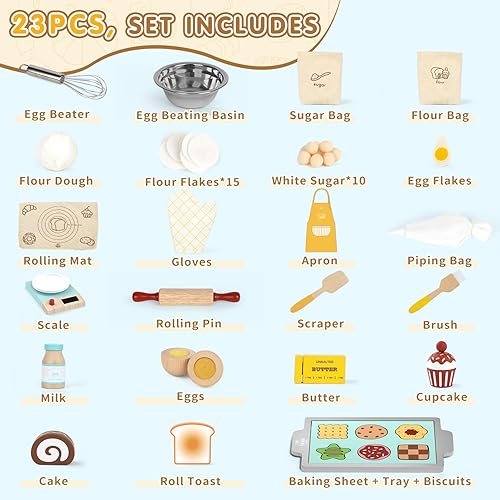 Miniatura 6 de Lehoo Castle Juego de comida para niños, accesorios de cocina de madera, juego de cocina para niños, juego de hornear para niños, juguetes para