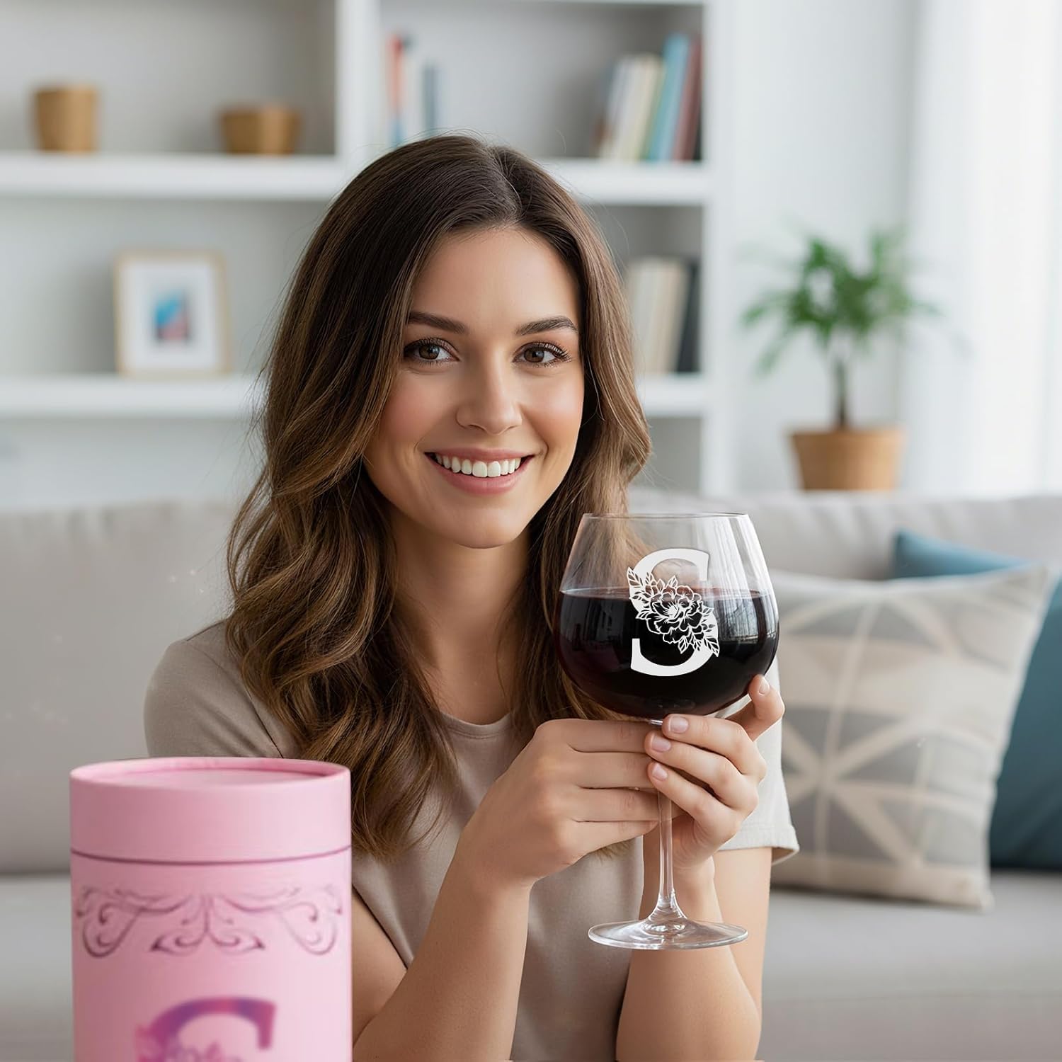 Physkoa Personalized Initial Wine Glass for Women - 20 oz Stemmed Monogrammed Glass, Customized Engraved Gift for Mom, Wife, Friend, Her - Birthday, Mother’s Day, Wine Lover Gift - Image 3