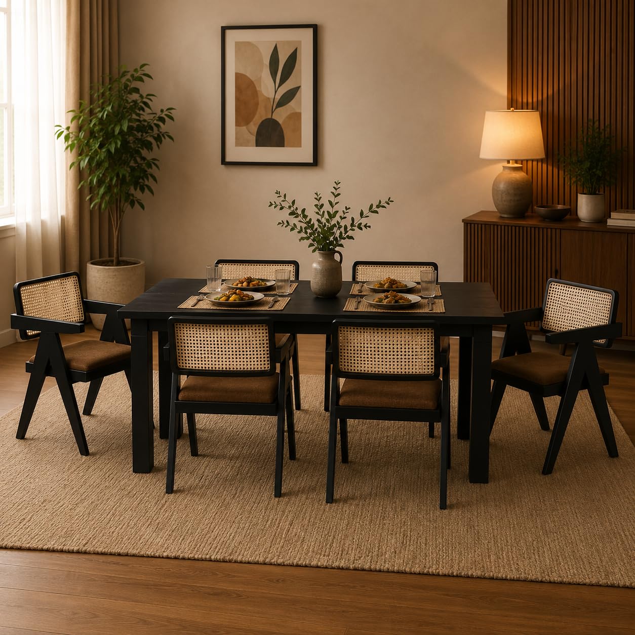 FLATU ART Wooden Dining Table, Oak, Rectangular, Modern Style, 6 Seater, Assembly Required (Walnut, (6 seter) 1 Table) (150 cm x 90 cm x 76 cm)
