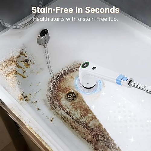 Miniatura 3 de Depurador eléctrico giratorio, limpiador de ducha inalámbrico con 8 cepillos de fregar, 2 velocidades con mango de extensión ajustable, pantalla de