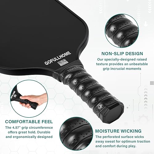 Miniatura 4 de GOFULLHOME Juego de palas de pickleball aprobadas por USAPA de fibra de carbono de primera calidad, perfectas para reuniones familiares y fiestas,