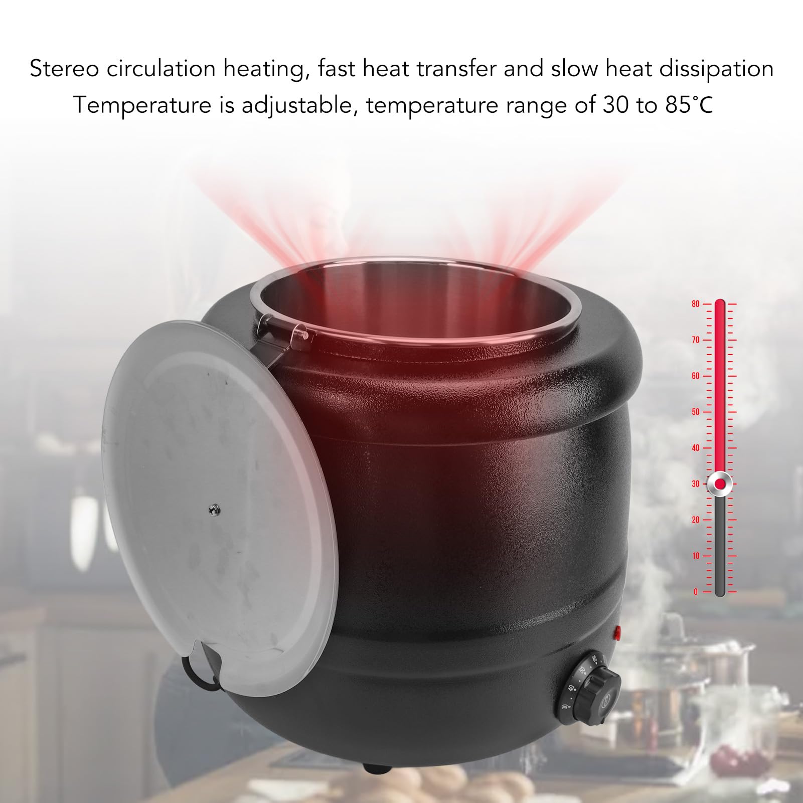 Marmite à Soupe 10 Litres, Chauffe-Soupe électrique en Acier Inoxydable Bouilloire à Soupe Cuisinière à Soupe Professionnelle Plage de Température jusqu'à 85°C 400 W, pour un