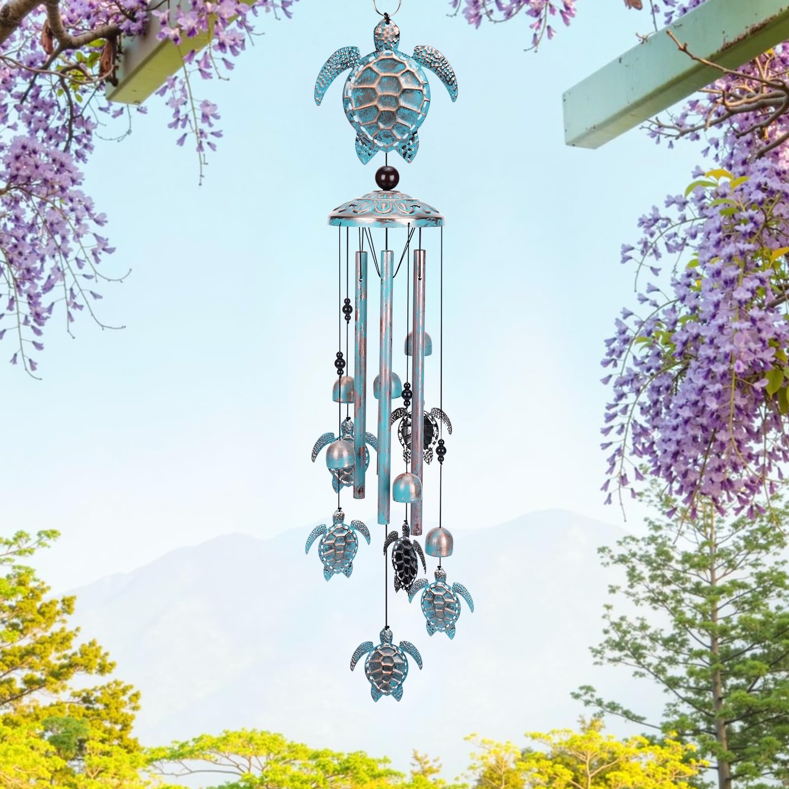 Meeresschildkröten-Windspiel für draußen, Schildkröten-Geschenke für Frauen, Männer, Mutter, Oma, einzigartiges Meerestier-Metall-dekoratives Windspiel mit S-Haken, Dekoration für Geburtstag, Zuhause