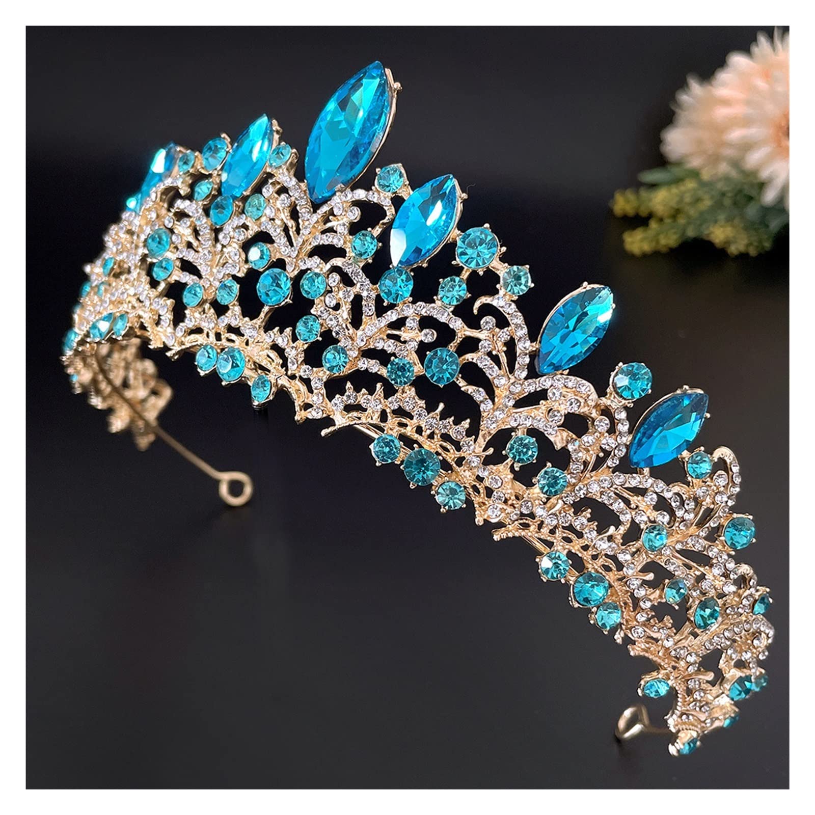 Balacoo Barokke dameskroon, zilver en blauw, met fonkelende kristallen, tiara voor bruid, quinceañera, bruiloft en feestelijke gelegenheden, duurzame kleurintensiteit, elegant design