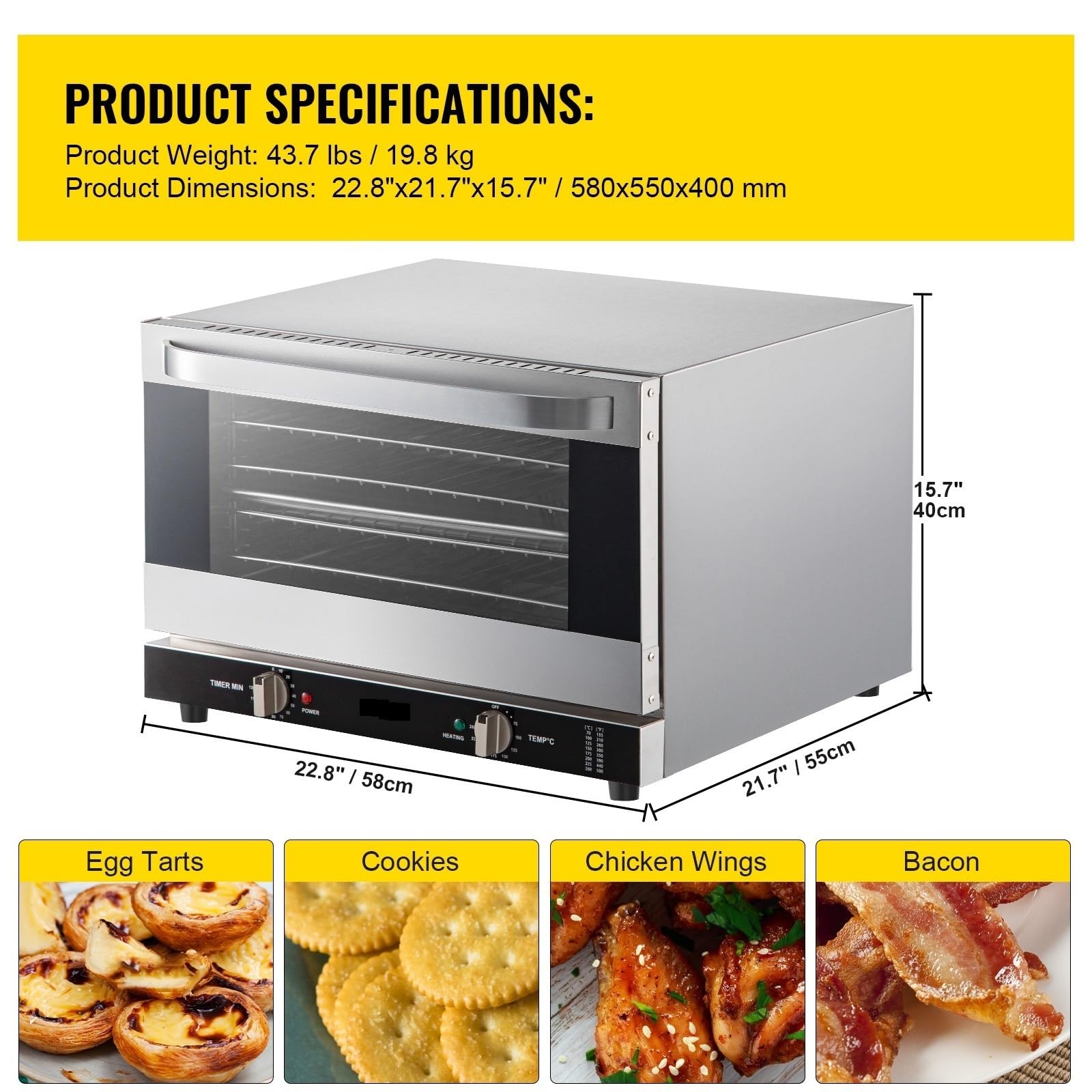 Forno elettrico multifunzione da appoggio, 21L 47L 66L Macchina forno a 3/4 strati Tostapane for la casa a convezione for pizza(47L)