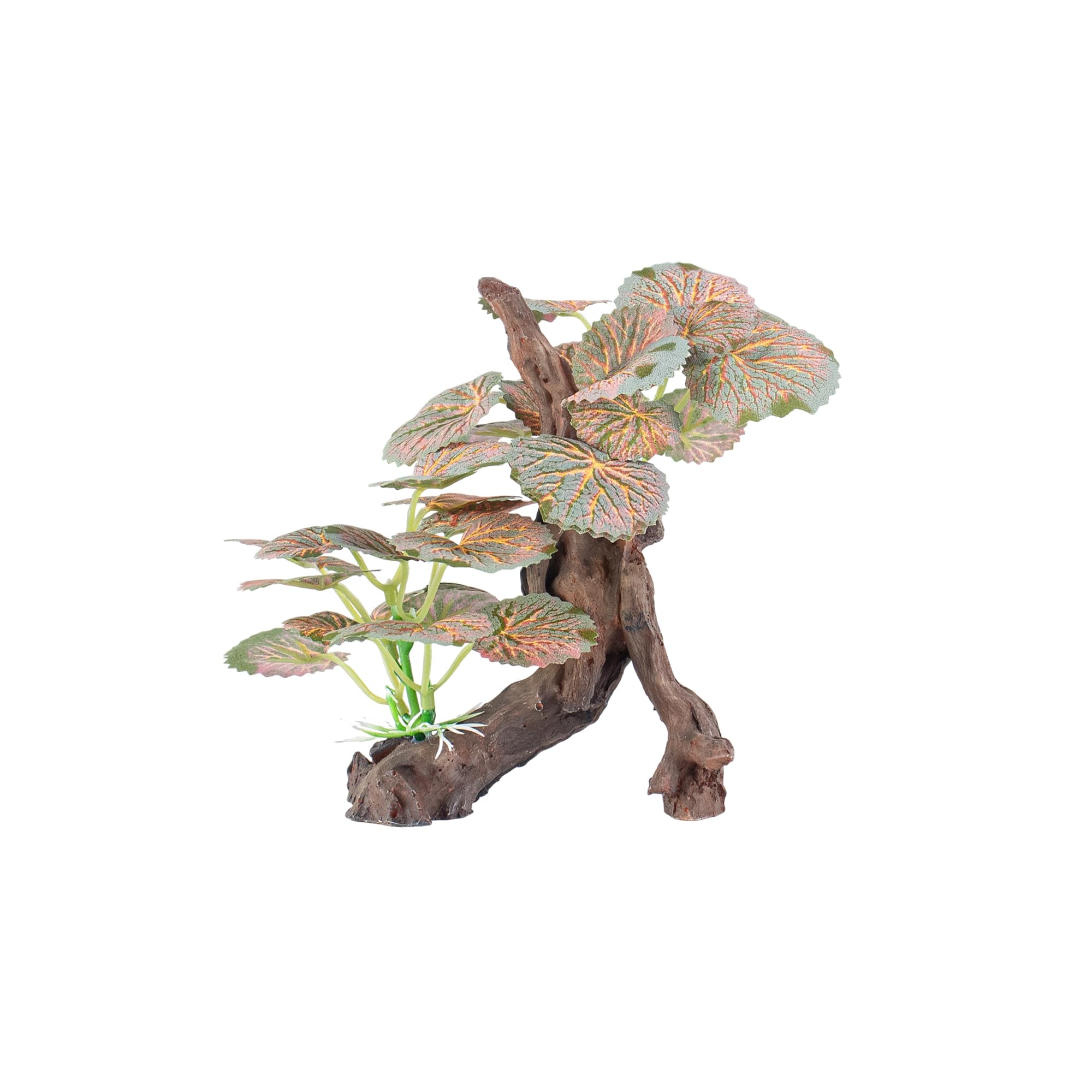 BEGONDIS Aquarium Plants with Lifelike Leaves and Resin Driftwood, Natural Betta Fish Hideout, Realistic Tree Trunk Decoration for Freshwater Fish Tanks (Style-3)