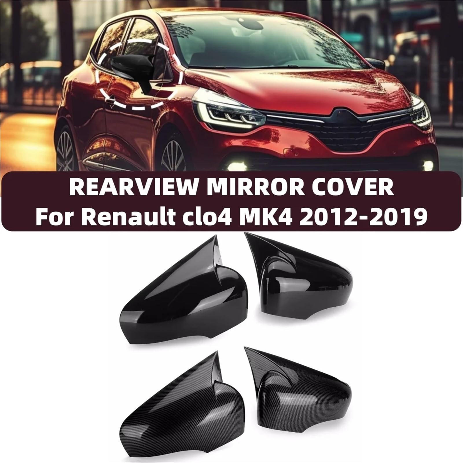 Naklejka przeciwmgielna na lusterko Para Pasuje Do Renault Clio 4, Pasuje Do Mk4, Pasuje Do Zoe, Pasuje Do Captur 2012-2019, Osłona Lusterka Bocznego Na Drzwi Samochodu.(Carbon Fiber Look)