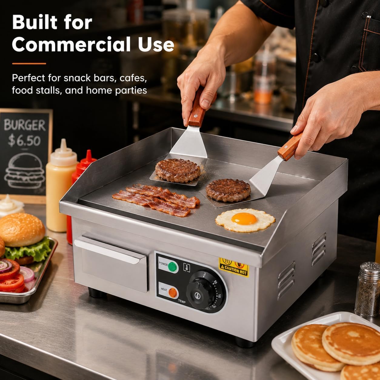 Piastra elettrica da 14 pollici, griglia Teppanyaki professionale da 2000 W per ristoranti, piastra antiaderente in acciaio inossidabile per uso domestico o professionale.