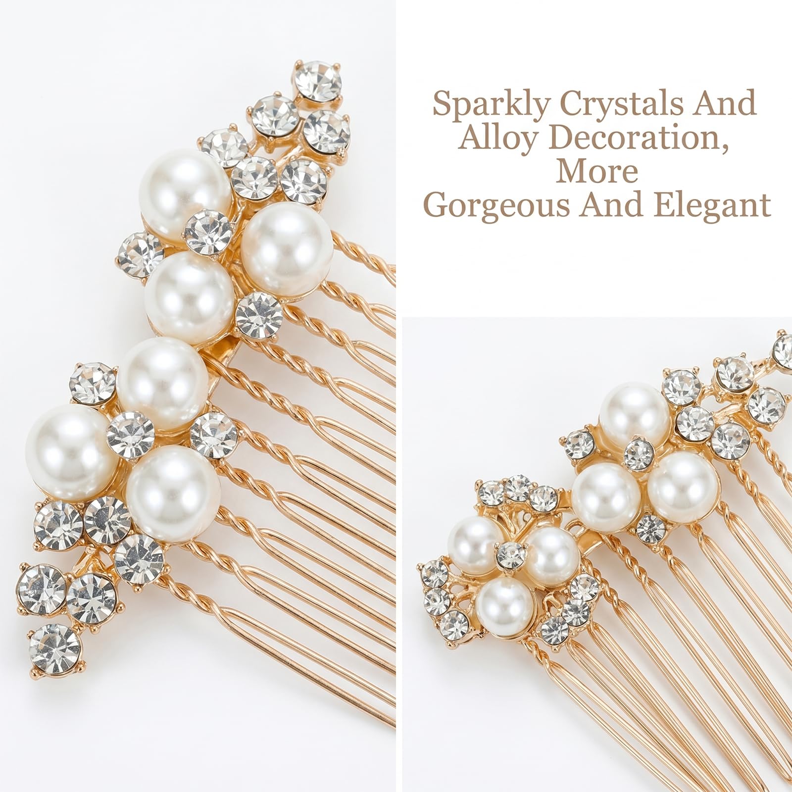 3 Stück Strass Perle Braut Haarschmuck Hochzeit Haarschmuck Gold Brautschmuck Haare Perlen Haarnadeln Braut Kopfbedeckung Seitenkämme für Brautfrauen Brautschmuck Haare(Gold)