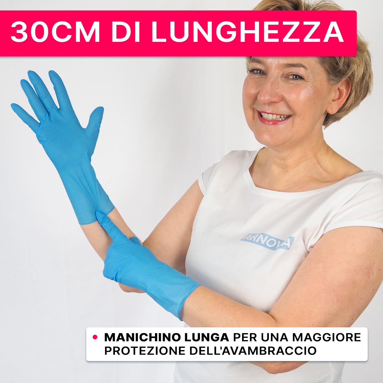 ARNOMED Guanti nitrile monouso blu extra lunghi, Guanti monouso lunghi 30 cm in M, Guanti monouso nitrile extra spessi, 100 pz/scatola, guanti nitrile resistenti usa e getta lunghi S, M, L & XL