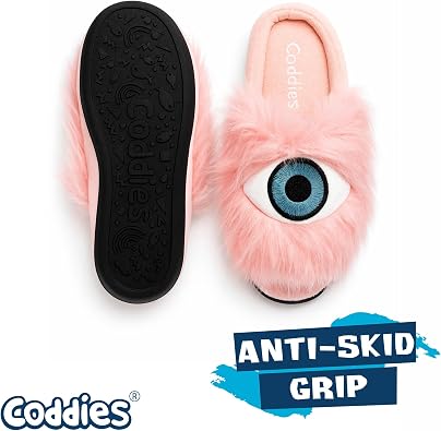 Coddies Eye Slippers - Fuzzy Pink House Slippers - Cozy Indoor Slipper Boots - Funny & Soft Womens Slides - Plush Memory Foam Funny Shoes for Women, Men & Teens