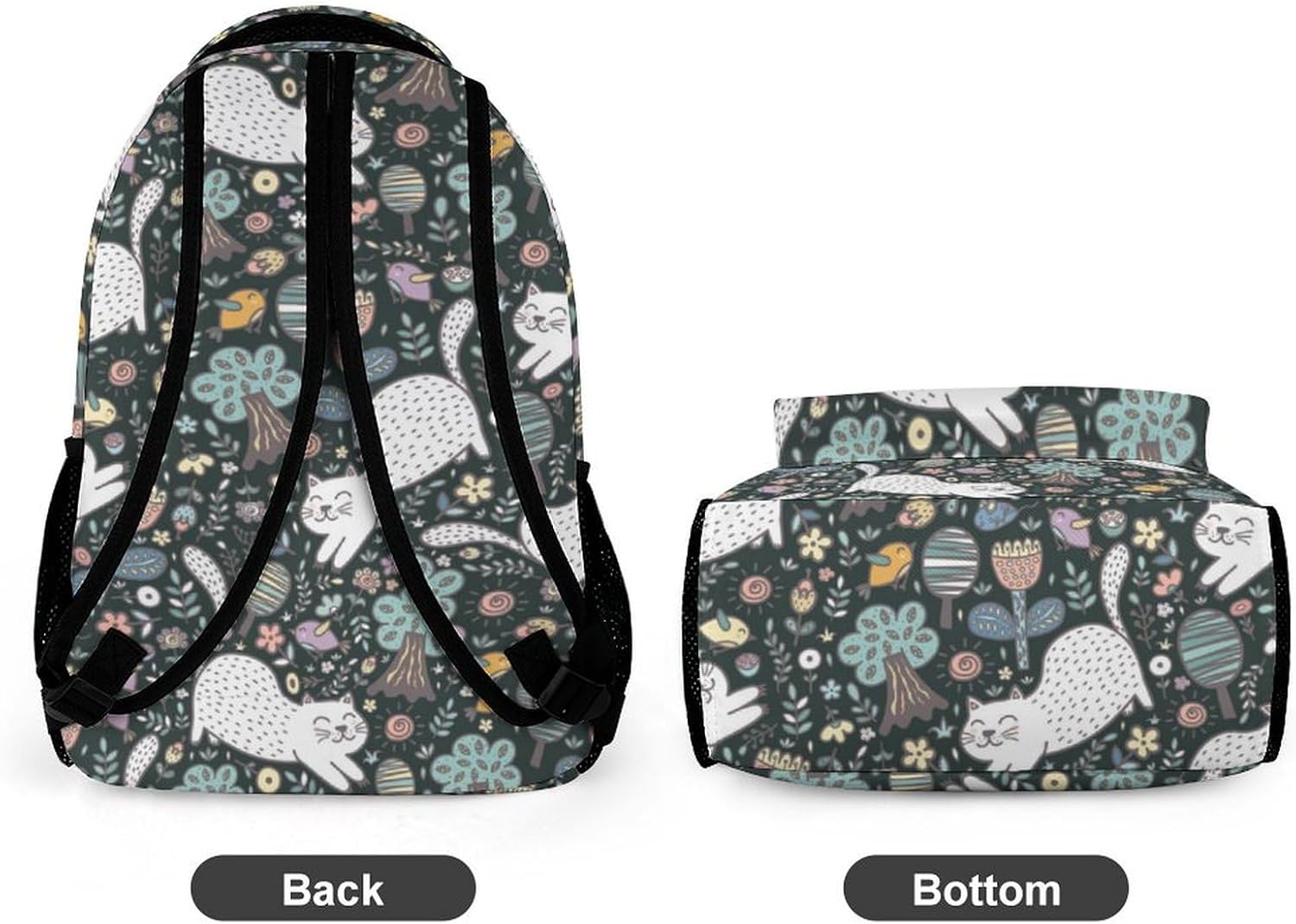 Cartoon Cats Laptop Backpack Purse for Women Men, Kids Cute Cat Print Travel Bag Casual Daypack with Compartment & Multiple Pockets