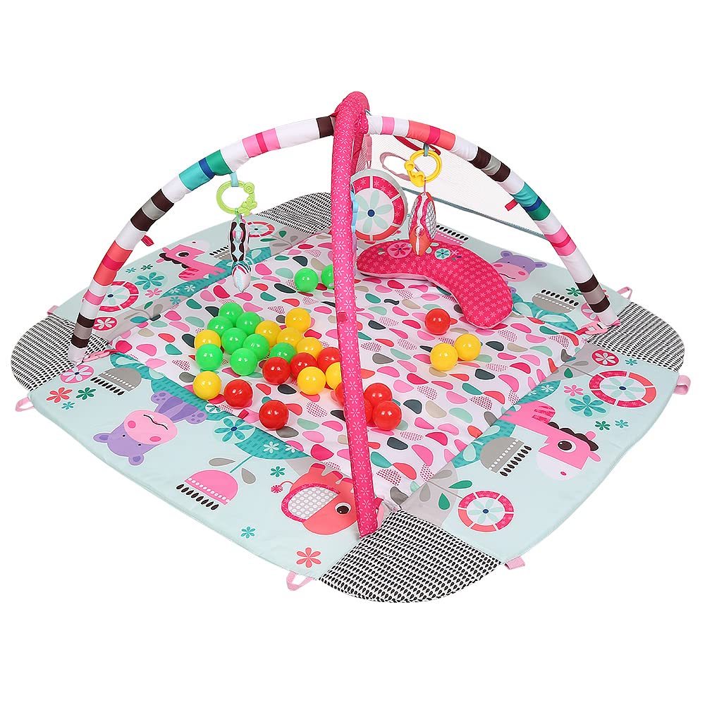 Alfombra de Juego, Gimansio de Actividades para Bebés, Alfombra Bebe con Arco de Juego y Juguetes Sensoriales, Piscina de Bolas (Rosa A)