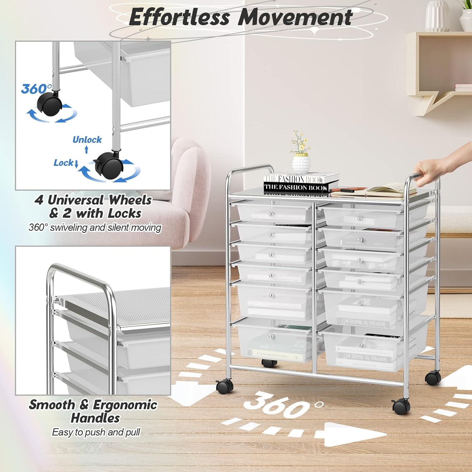COSTWAY storage cart wheels and handles for effortless movement