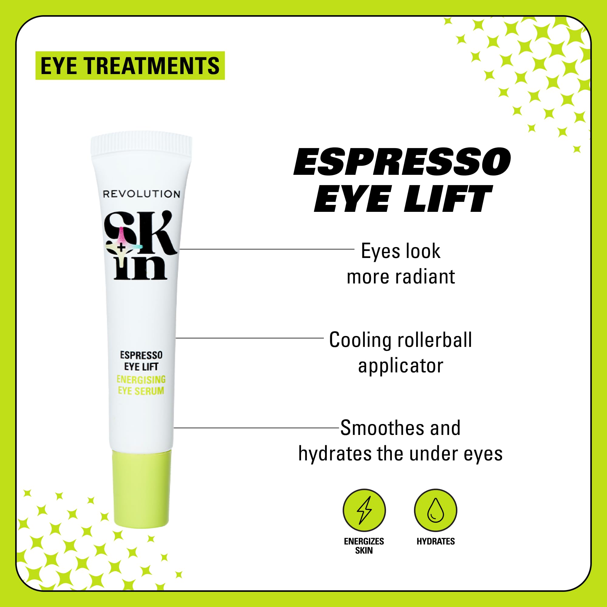Revolution Espresso Eye Lift serum do oczu z kwasem hialuronowym i kofeiną, rozjaśnia oczy, wegańskie i nieokrutne, 15 ml