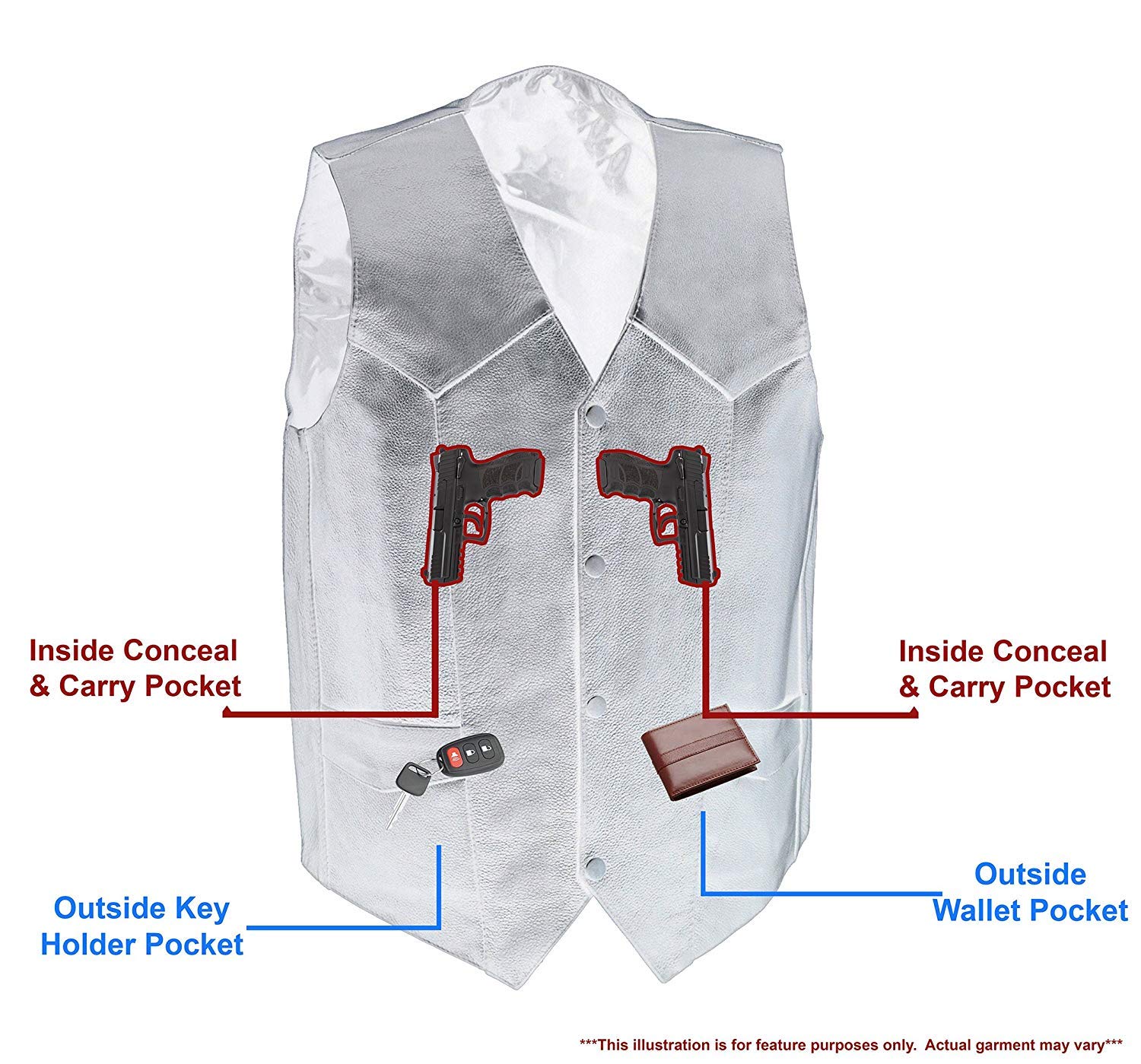 M-BOSS MOTORCYCLE APPAREL BOS13513 Men's Black Leather Classic Style Western Motorcycle Rider Vest - 46