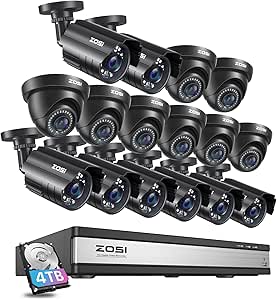 ZOSI 16CH Security Camera System with AI Human Vehicle Detection,16 Channel DVR with 4TB Hard Drive,16pcs 1920TVL 1080p Surveillance Cameras Indoor Outdoor,Night Vision,Remote Access,24/7 Recording asin的图片