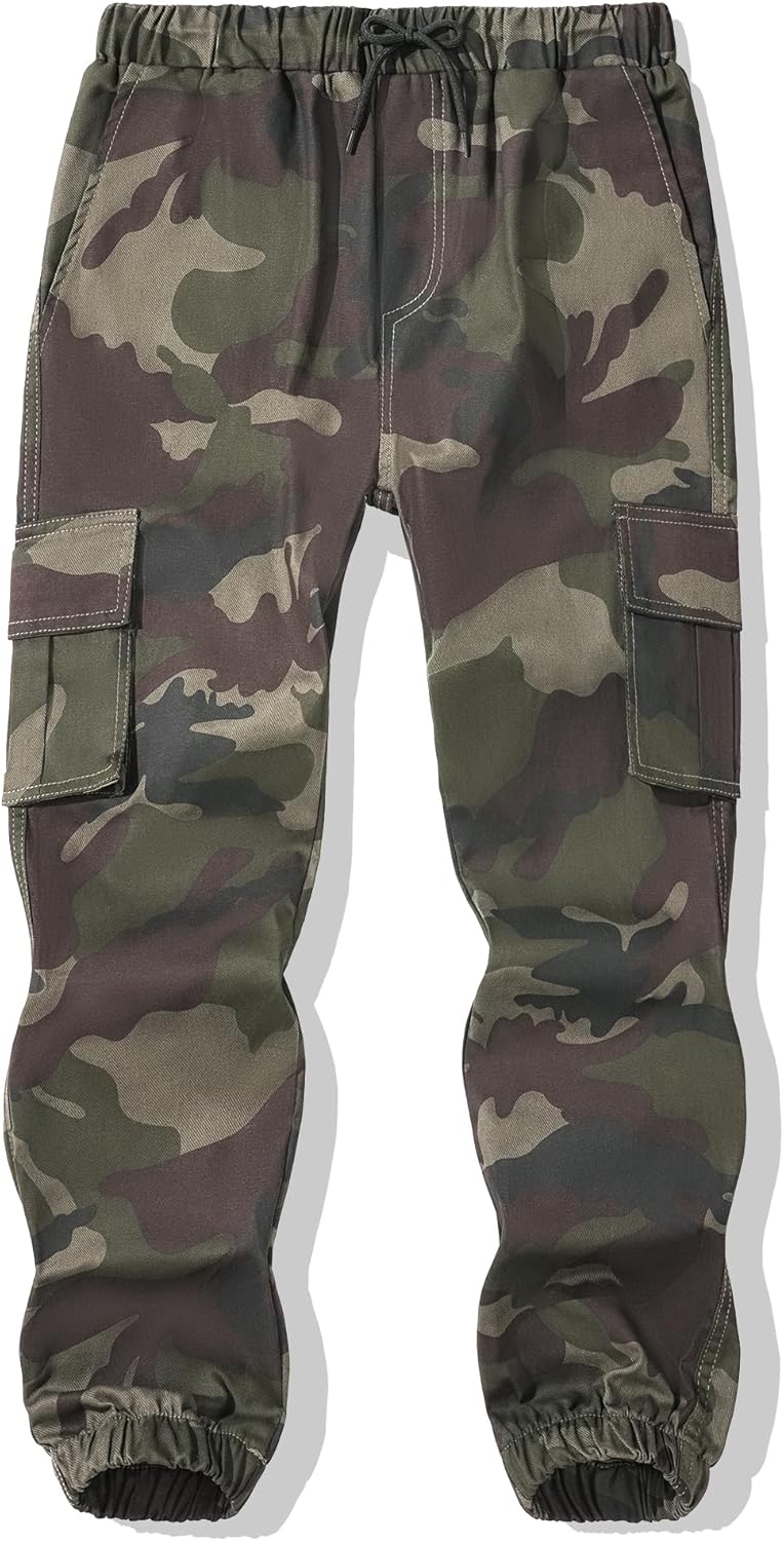 Auranso Boys Cargo Pants Kids Camo Jogger Sweatpants with Pockets Drawstring
