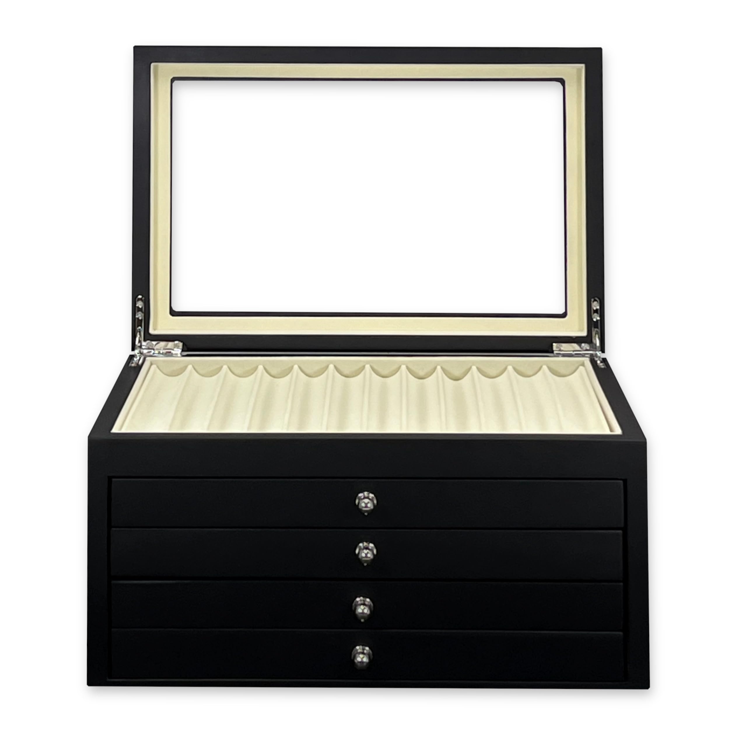 MR Maestro Relojero - Scatola Portapenne con vetrina per 56 penne in legno | Espositore penne stilografiche | Portapenne da esposizione | Raccoglitore collezioni | Nero, legno