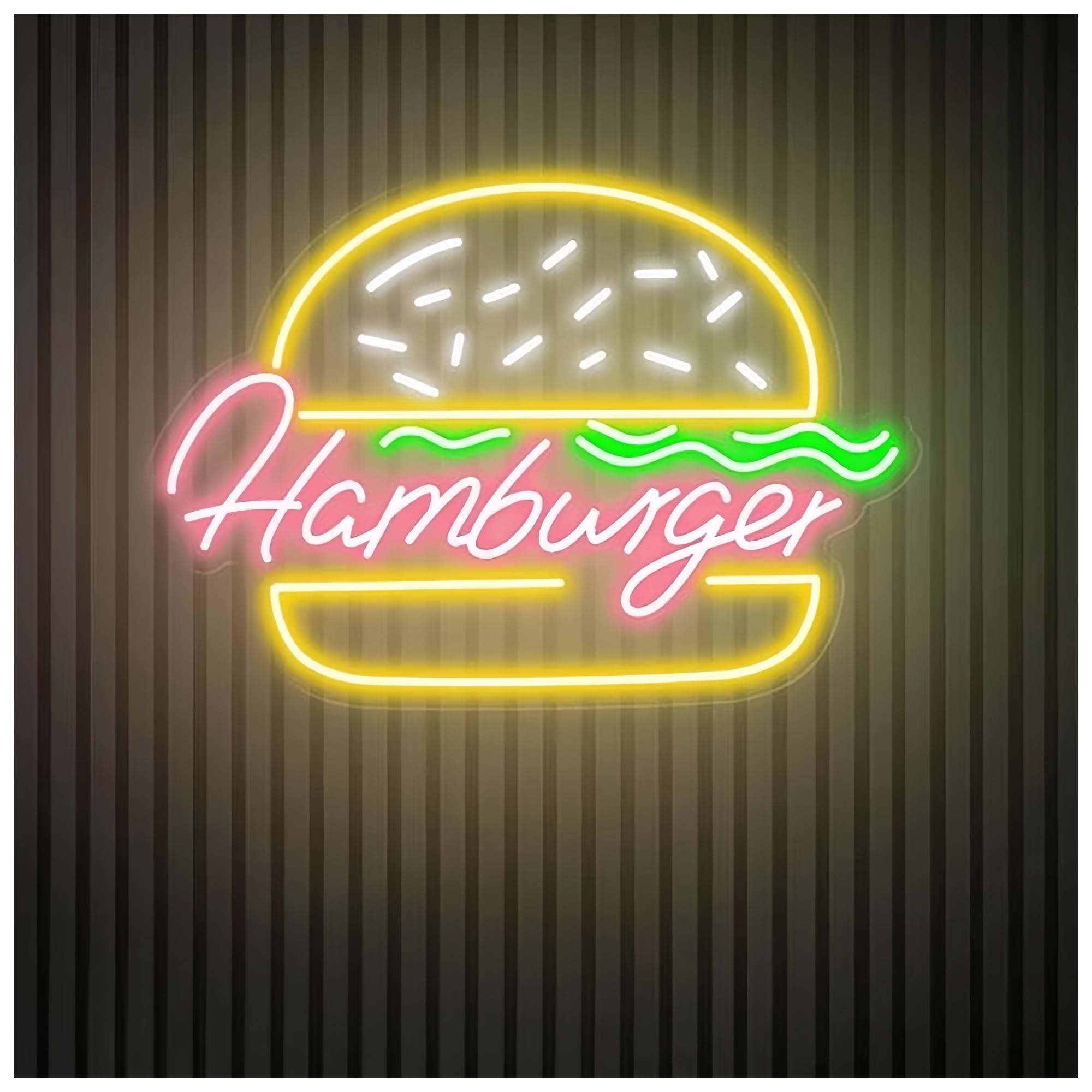 SHOUXI Sign Lamp Hamburger Neon Sign for Business Wall Decor Fast Food Shop Restaurant Decor Handmade Burger Light(F,70X50CM)
