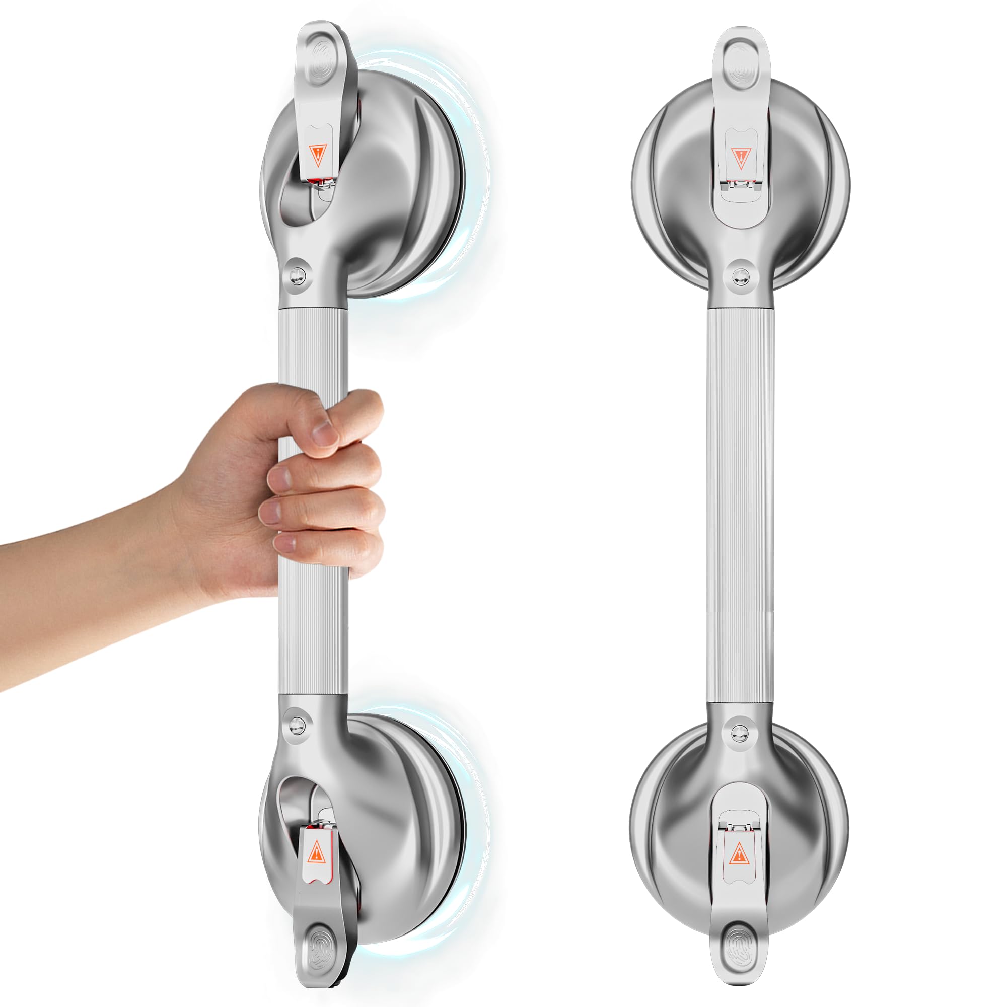 DAILYLIFE Grab Bars for Bathtubs and Showers, 19 inch Shower Handles for Elderly Suction, 300lbs Safety Shower Grab bar for Seniors and Elderly, Silver(2 Pack)