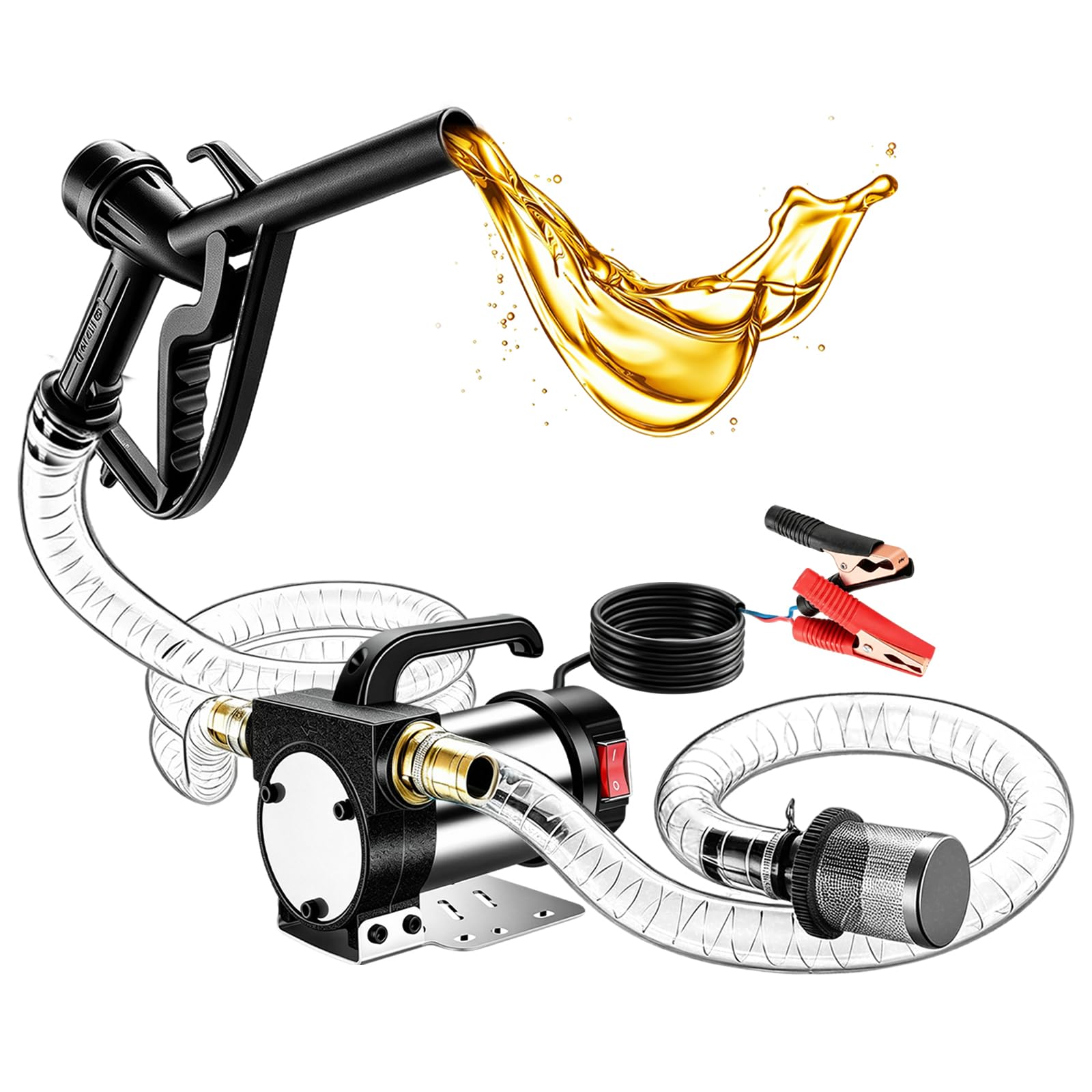 Pompa Travaso Gasolio 12 V 550 W, portata 50 L/min, con tubo da 3 m e pistola, pompa carburante portatile per diesel, biodiesel, cherosene e gasolio – Per casa, fattoria e cantiere