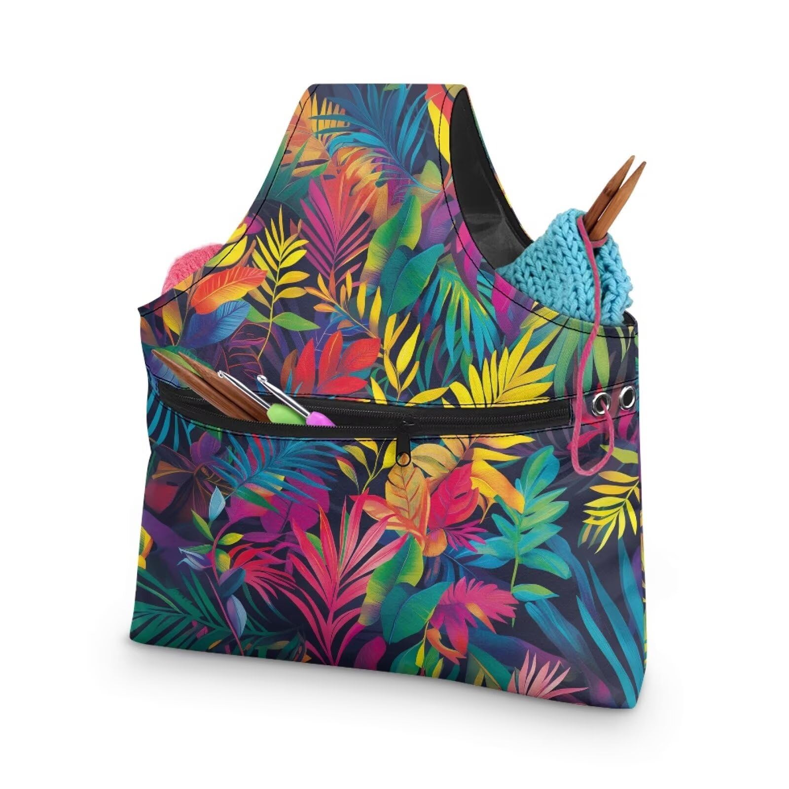ZUXONGSY Tropical Leaf Yarn Storage Bag for Crocheting Dragonfly Knitting Project Handbag Crochet Organizers and Storage Knitting Accessories