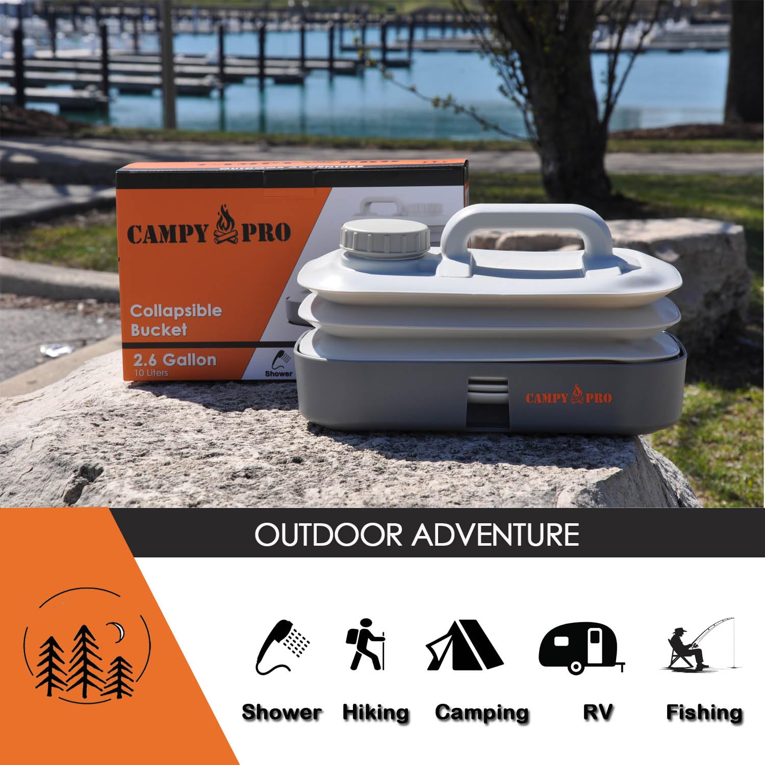 Campy Pro Collapsible Water Container 2.6 Gallon (10L) – Foldable Portable Bucket for Water Storage, Camping, Hiking, Fishing, RV, Outdoor Cleaning, Emergency Use, Survival Kit, Travel Jug