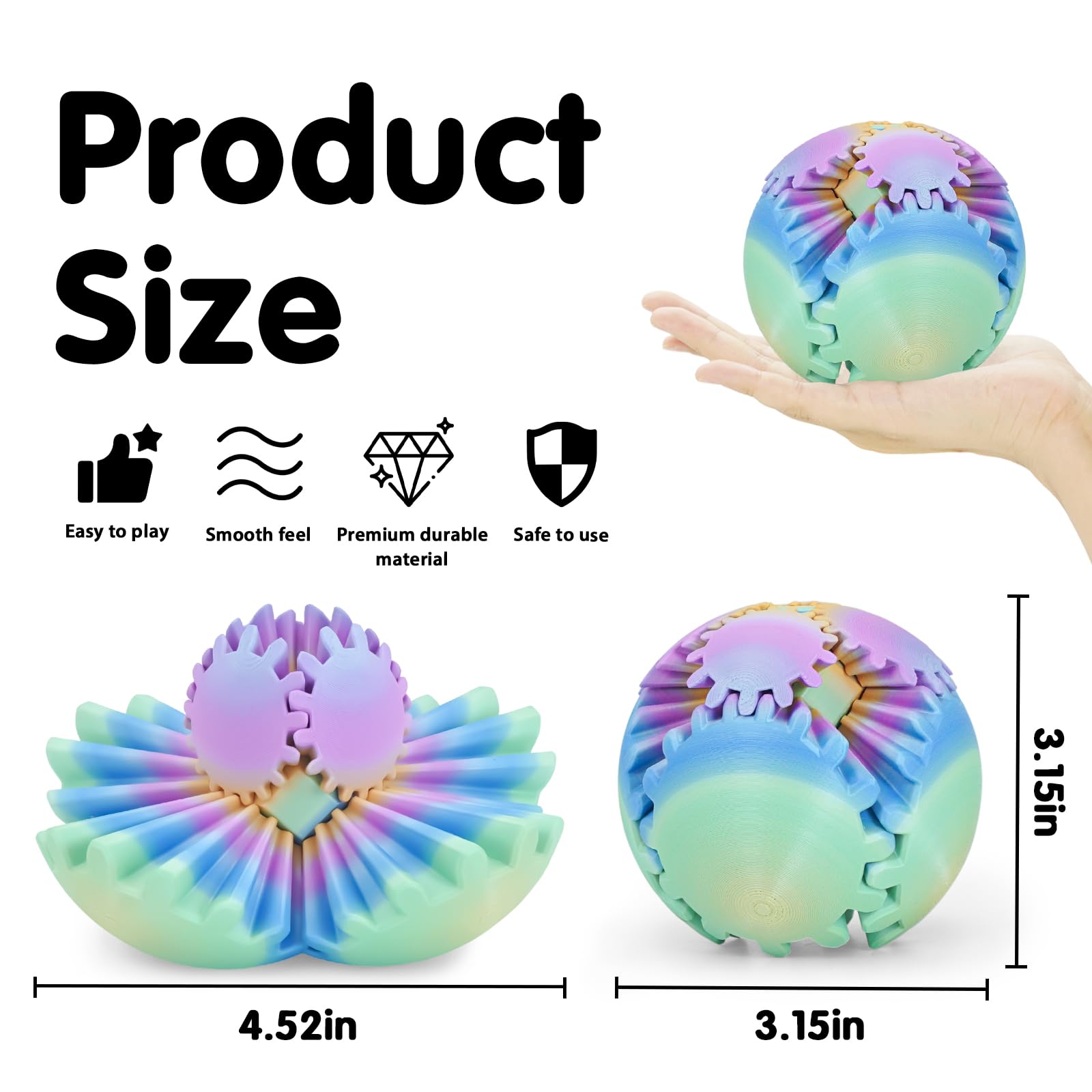 Gear Ball 3D Printed Spin Ball Or Cube Fidget Toy,Gear Sphere Fidget Toy,Fidget Ball Gear Toy For Stress And Anxiety Relief, Stress Ball GearSphere-264141