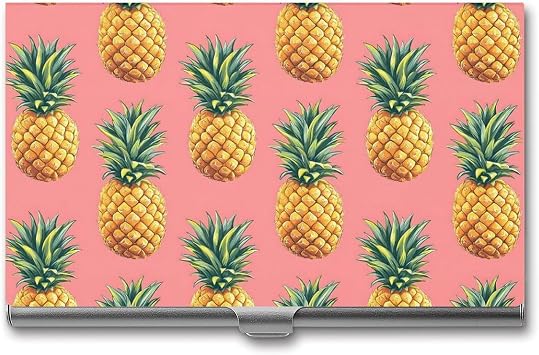 Metal Business Card Holder Case - Pink Pineapple Print Travel Slim Pocket Square Business Card Wallets Purse Organizer Office Accessories for Men Women Buckle Style Shut