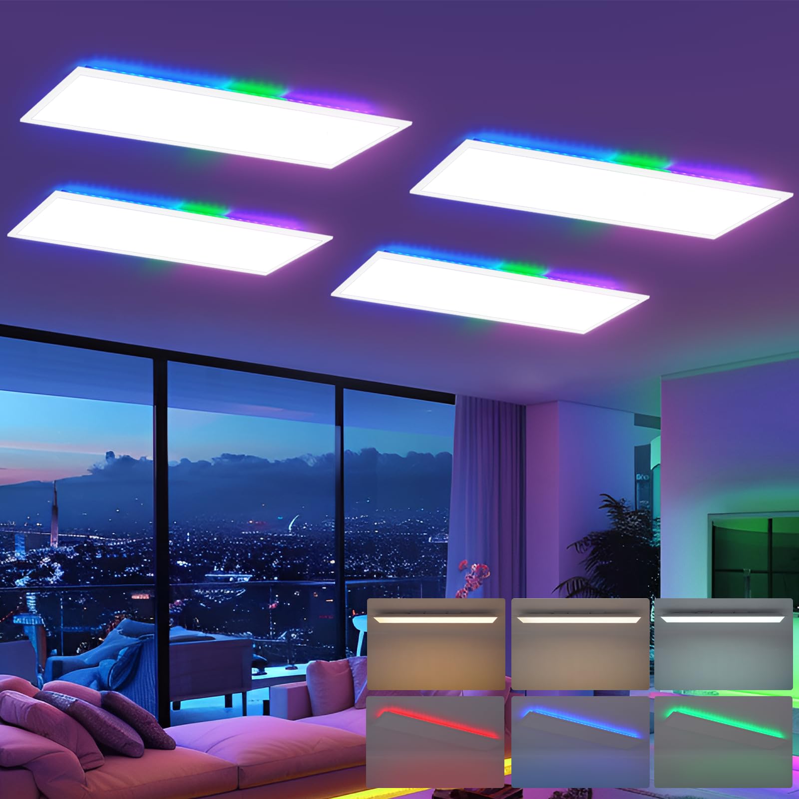 CBJKTX LED Panel RGB Dimmbar - Deckenpanel Dimmbar Lang Tageslichtlampe GRB Backlight Farbwechsel Bürolampe Flach Büro Deckenlampe für Werkstatt Flur Küche Wohnzimmer