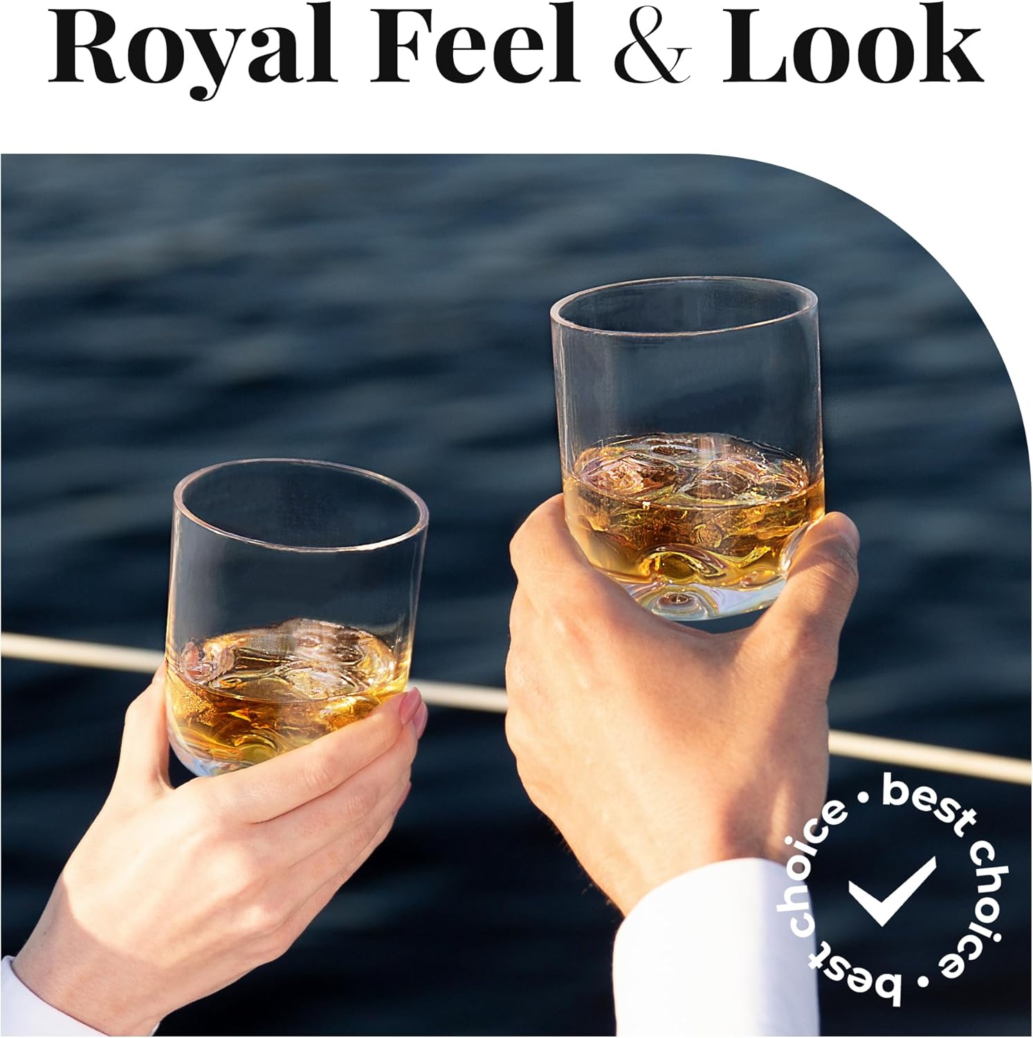 Vivocci Unbreakable Tritan Plastic 12.5 oz Whiskey & Double Old Fashioned Bar Glasses - Thumb Indent Heavy Base - Ideal for Bourbon & Scotch - Upscale Men's Gift - Dishwasher Safe Barware - Set of 6 - Image 6