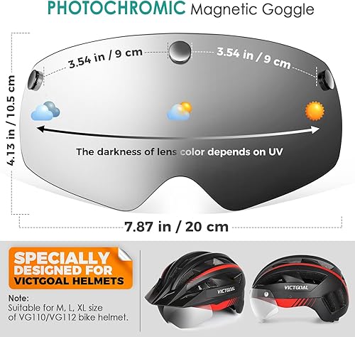 Vista 4 de VICTGOAL Detachable Magnetic Bike Helmet Goggles Visor Especially Deisgned for VG110/VG112 Bicycle Helmet Photochromic