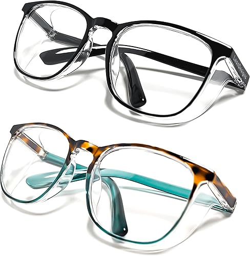 Gafas de seguridad antivaho Z87.1, bloqueo de luz azul, antipolvo, protección UV, para hombres y mujeres (tortugaverde + negro)