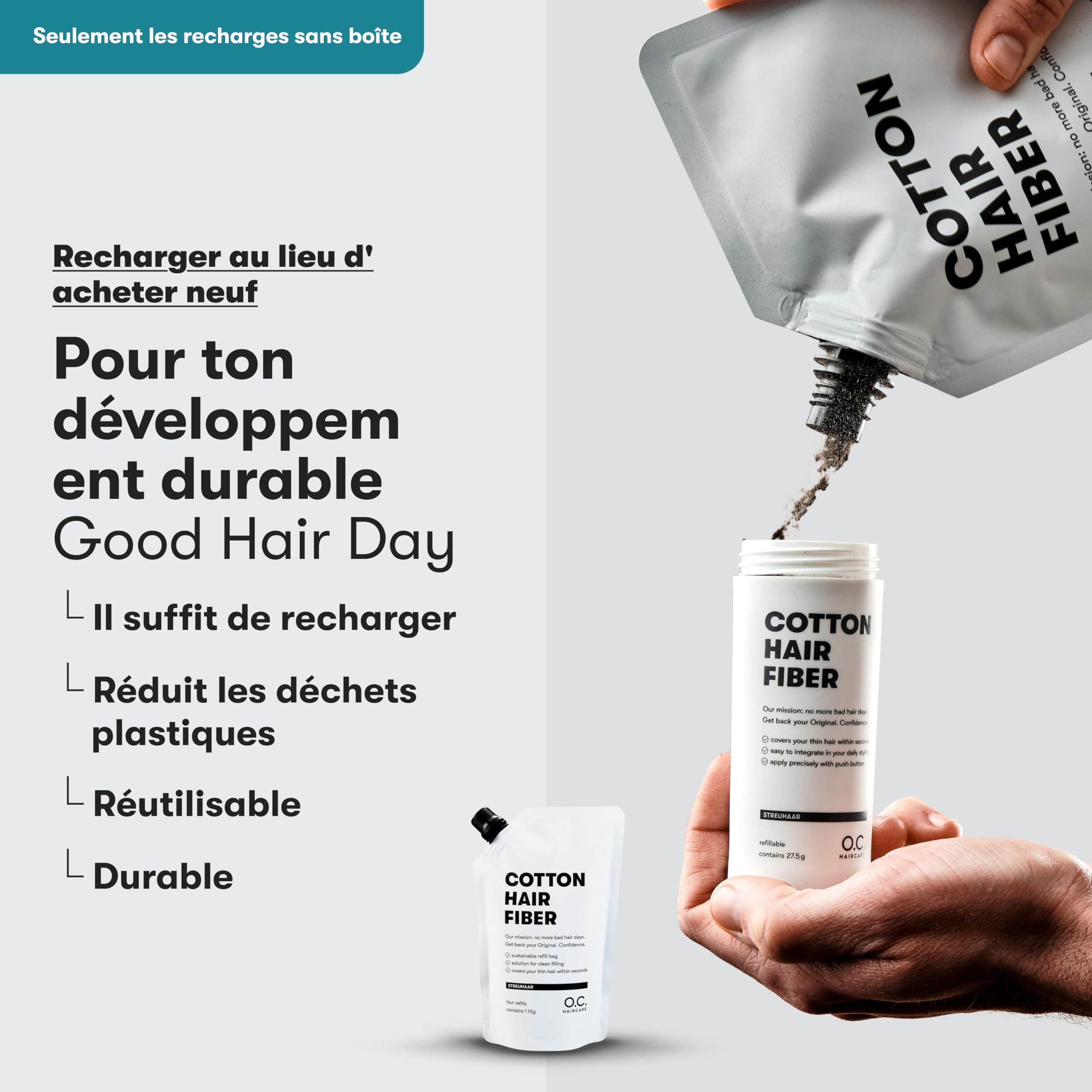 O.C. HAIRCARE Cheveux dispersés pour épaissir les cheveux - Pour les zones chauves en haut et en arrière - Recommandé par les salons - 11 couleurs - Cheveux résistants