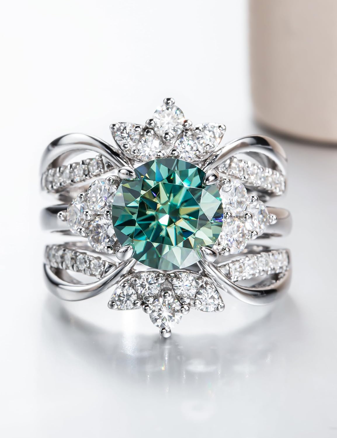 CannyCat Vine Moissanite Ring Enhancers 2 pieces Wrap Guard for Moissanite Engagement Anniversary Ring Platinum-Plated Silver Curved Eternity Wedding Bands for Women Stacking Rings - Image 8