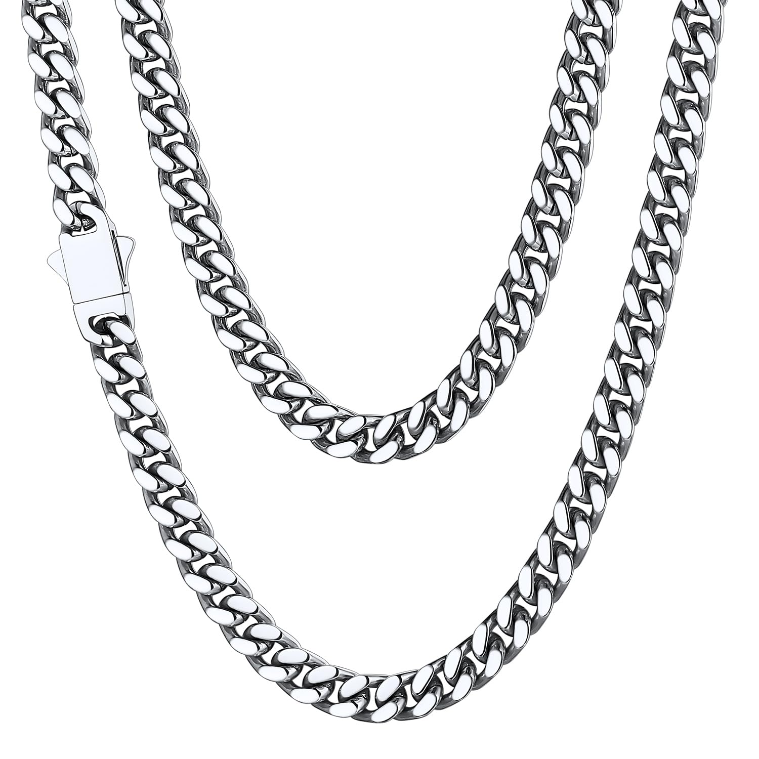 ChainsHouse Collier Chaine Homme Acier Inoxydable Maille Cubaine Ras de Cou Garcon[Argent/Or/Noir-Largeur: 4/6/9/13 mm-Longeur:46/51/55/61/66/71/76 cm] Choker Hip Hop Rappeur 32-298g