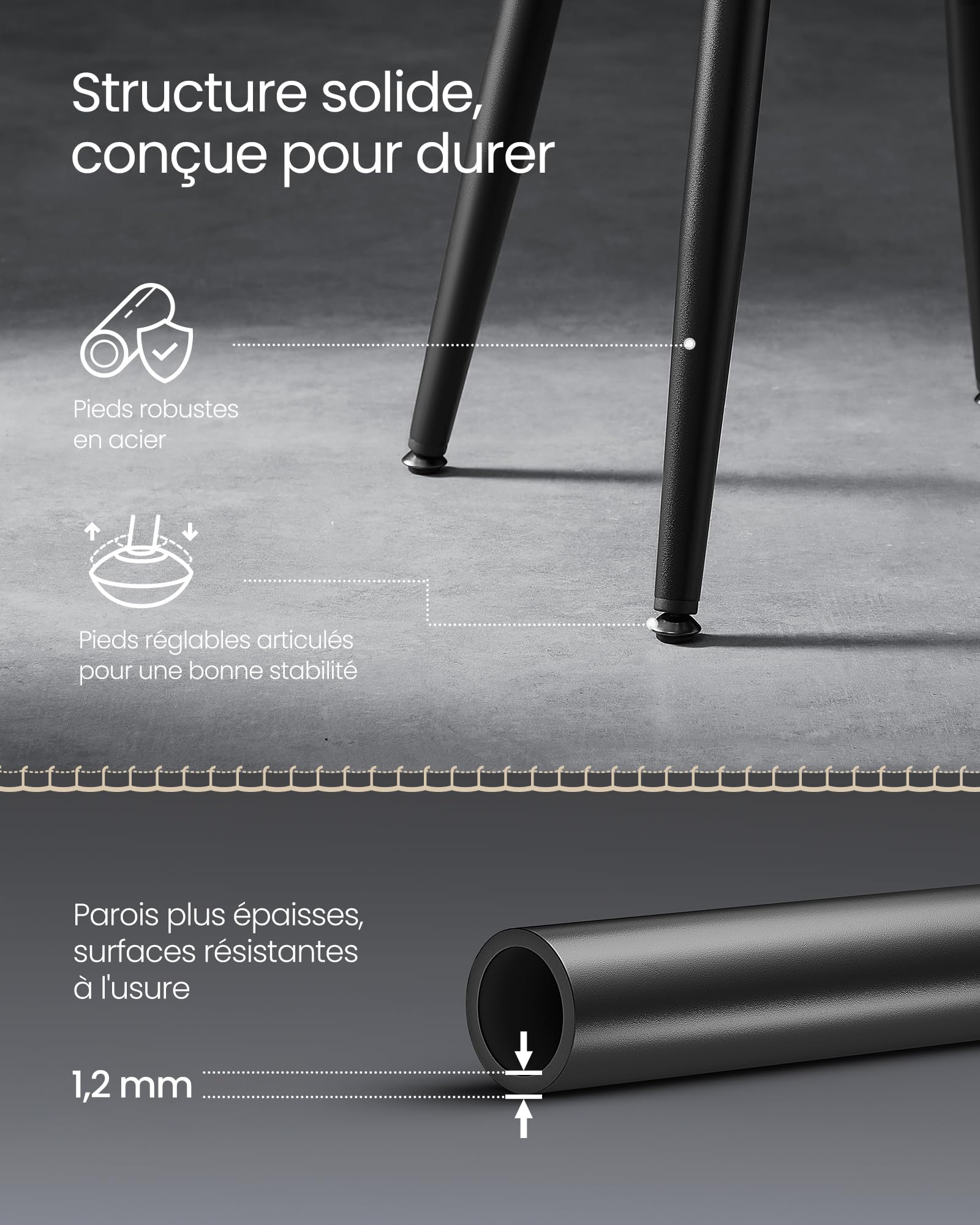 VASAGLE EKHO Collection - Tabouret de Salle à Manger, Lot de 2, Chaise de Cuisine, Siège Rembourré, PU avec Coutures, Style Moderne Mi-siècle, Hauteur 48,2 cm, Salon, Noir d'encre LDC170BH01V1