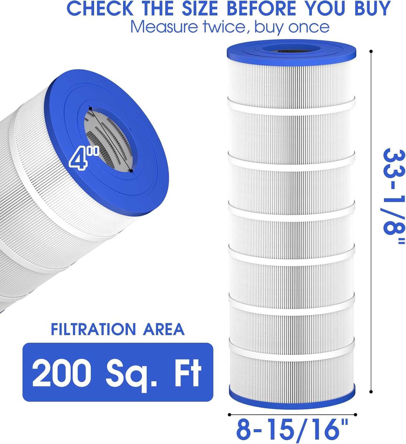 TidyMister Advanced Pool Filter Cartridge TM-8418 Compatible with Jandy CS200, R0462400, PJANCS200, C-8418, 11088503, 11088513, FC-0823,L x OD: 33-1/8" × 8-15/16",200 Sq. Ft,2 Pack