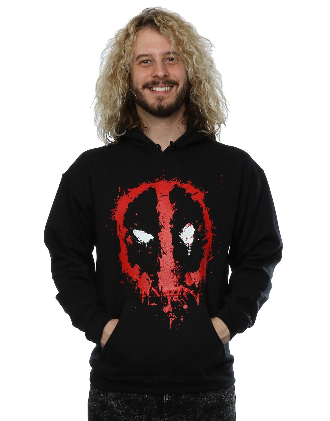 Marvel Men's Deadpool Splat Face Hoodie Large Black