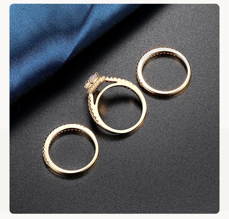 MDFUN Three in One Round/Oval/Eye/Teardrop Halo Wedding Bands Set Engagement Rings 18K Yellow Gold Plated Cubic Zirconia Promise Eternity Band for Women Size 5-10 - Image 5