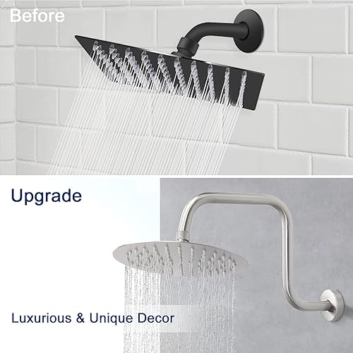 Miniatura 6 de NearMoon Brazo de extensión de ducha en forma de S con brida, tubo extensor de cabezal de ducha de altura alta de acero inoxidable, extensión