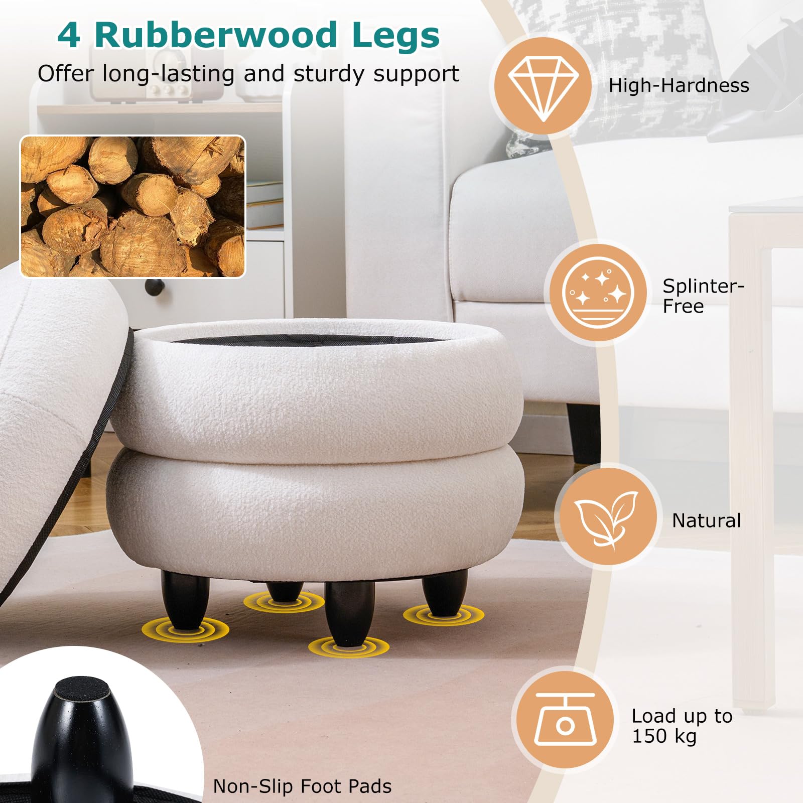 GIANTEX Pouf Contenitore Rotondo in Ciniglia con Coperchio Rimovibile