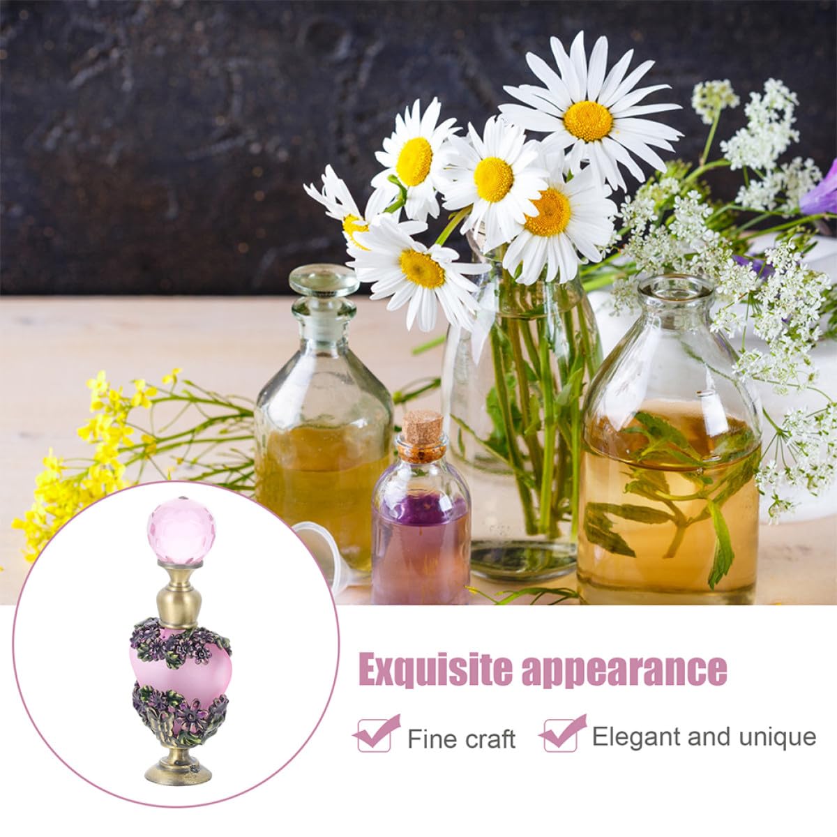 Ciieeo Botellas de Perfume Vacías Vintage 2 Piezas 5 Ml, Frascos de Aromaterapia para Aceites Esenciales y Perfumes, Diseño Pintado a Mano, para Uso Diario y Viajes